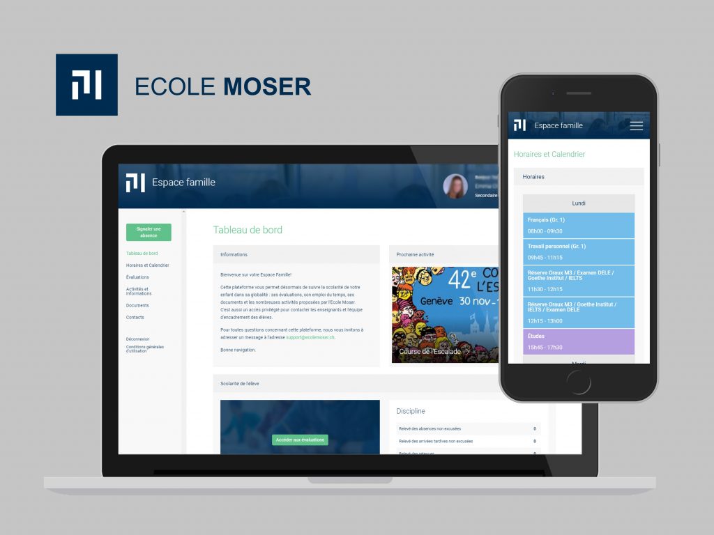 Ecole Moser - Espace famille - Vue desktop - Portfolio